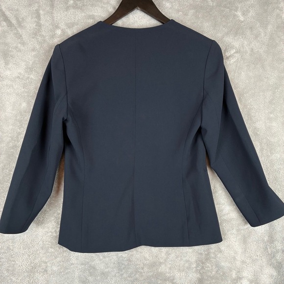 Theory Lindrayia Admiral Crepe Blazer Women 8 Deep Navy 3/4 Open Front Office - Picture 6 of 15